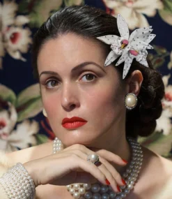 Nicoletta Carlone "Aphrodite" Rhinestone Embellished Orchid Hair Flower Pin