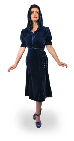 Nicoletta Carlone Shop "Noctis" 1930s Style Blue Velvet Hooded Stars Dress
