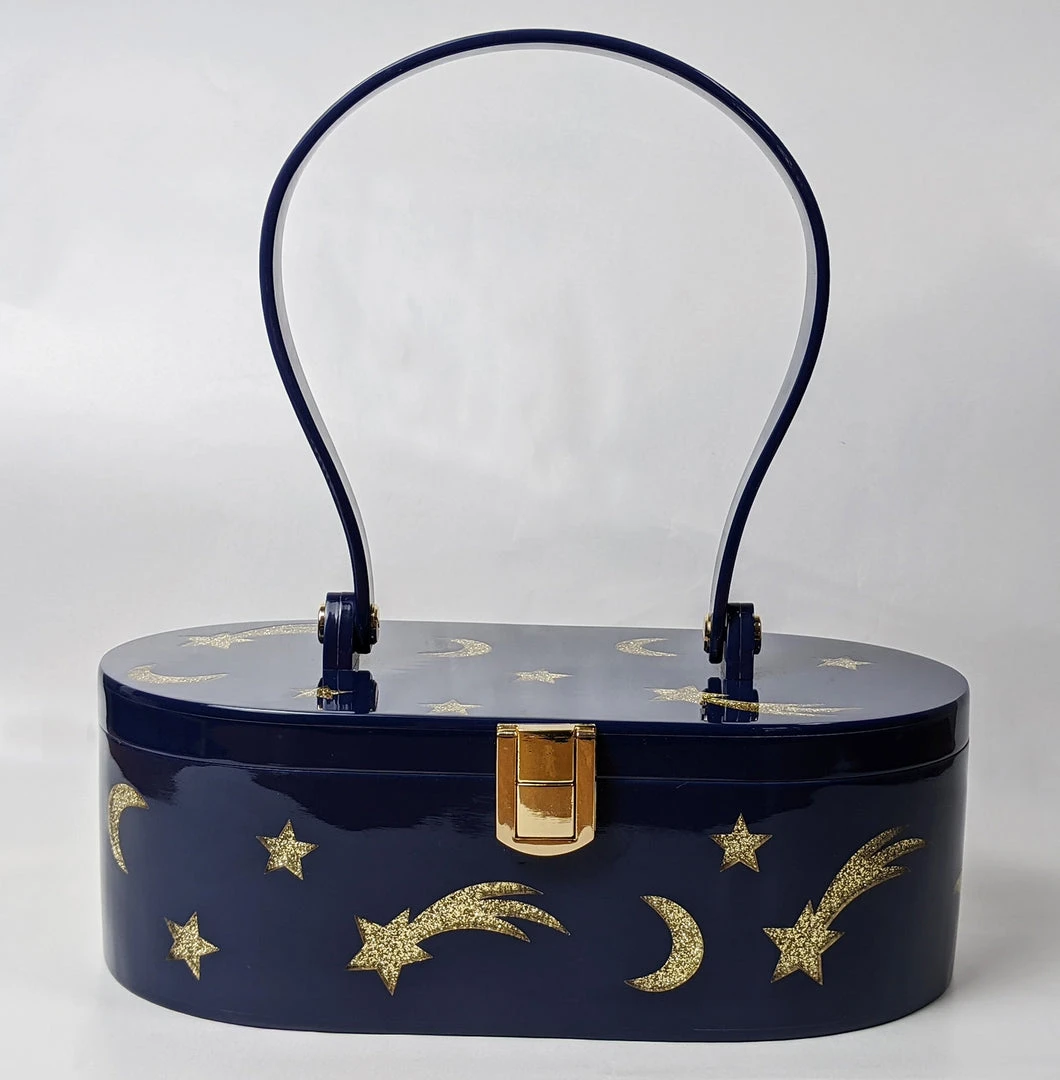 Nicoletta Carlone Shop "Emma" Mid-Century Style Acrylic Purse - Blue And Gold 4 Nicoletta Carlone Shop "Emma" Mid-Century Style Acrylic Purse - Blue And Gold
