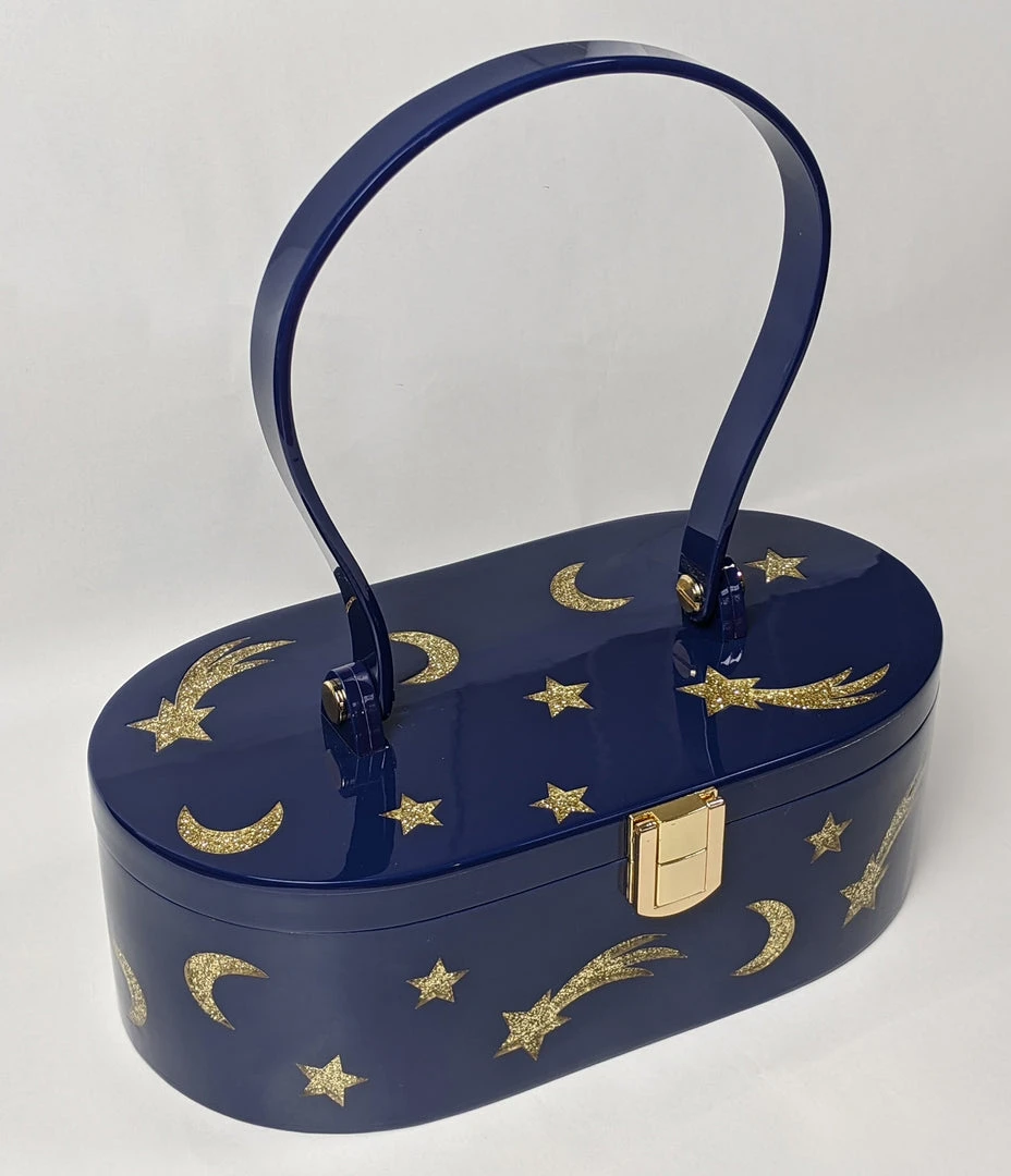 Nicoletta Carlone Shop "Emma" Mid-Century Style Acrylic Purse - Blue And Gold 3 Nicoletta Carlone Shop "Emma" Mid-Century Style Acrylic Purse - Blue And Gold