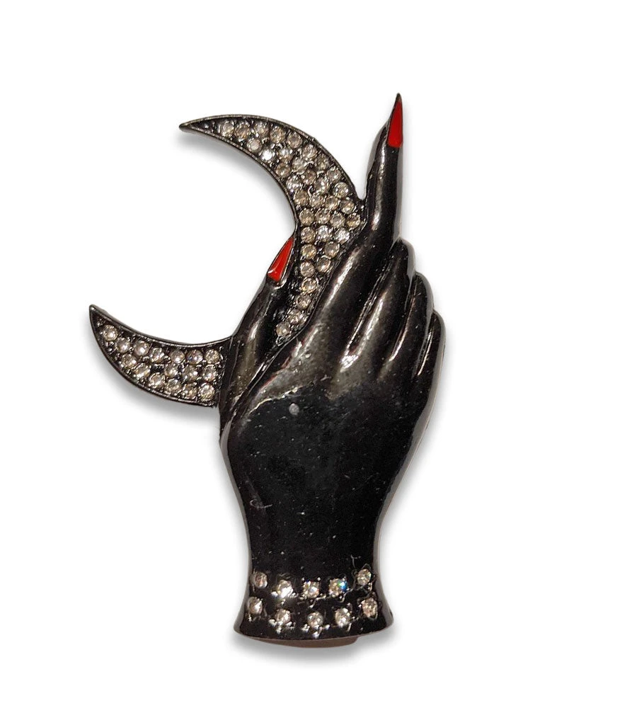 Nicoletta Carlone "Odalys" Hand And Moon Brooch 3 Nicoletta Carlone "Odalys" Hand And Moon Brooch