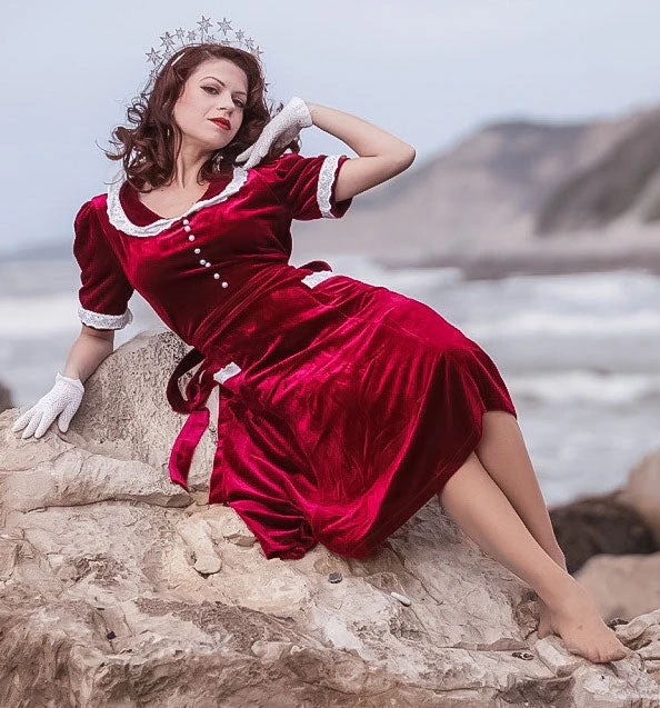 Nicoletta Carlone "Mia" Burgundy Velvet 1930s-40s Style Dress Shop 3 Nicoletta Carlone "Mia" Burgundy Velvet 1930s-40s Style Dress Shop