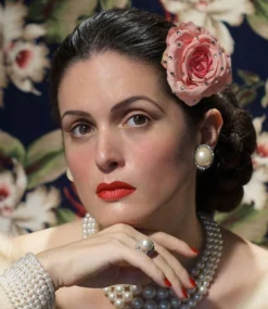 Nicoletta Carlone "Graziella" Rhinestone Embellished Pink Hair Flower Pin JEWELRY