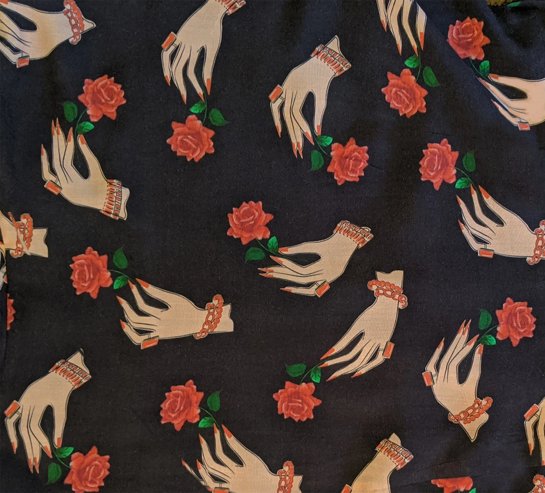 Nicoletta Carlone "Severine" 1940s Style Bishop Sleeved Hands And Roses Print Dress 5 Nicoletta Carlone "Severine" 1940s Style Bishop Sleeved Hands And Roses Print Dress